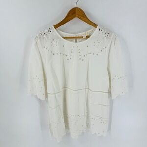 Anthropologie Forever That Girl Eyelet Embroidered Top Size 10 Cottage Coastal